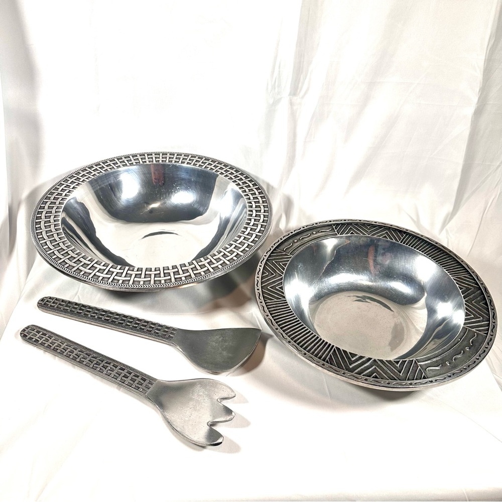 Wilton Armetale Antique Pewter Bowls Salad Server Set 4 pieces